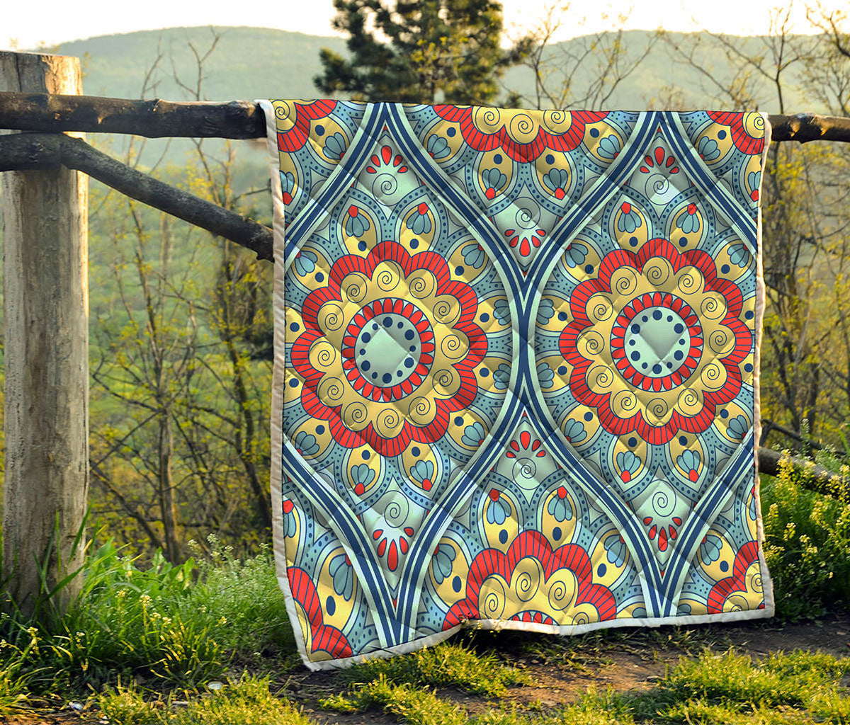 Pastel Ornament Mandala Print Quilt