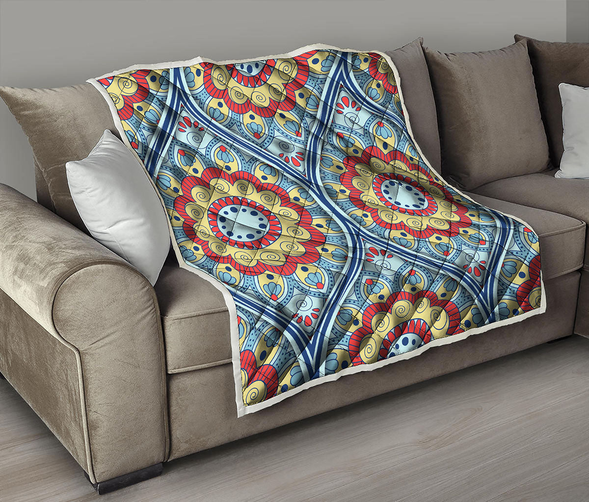 Pastel Ornament Mandala Print Quilt