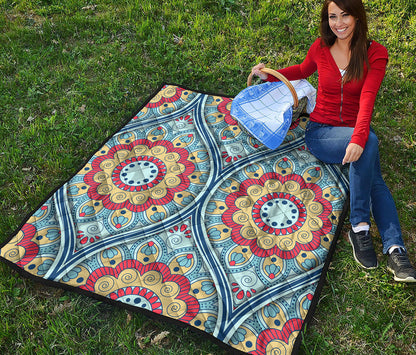 Pastel Ornament Mandala Print Quilt