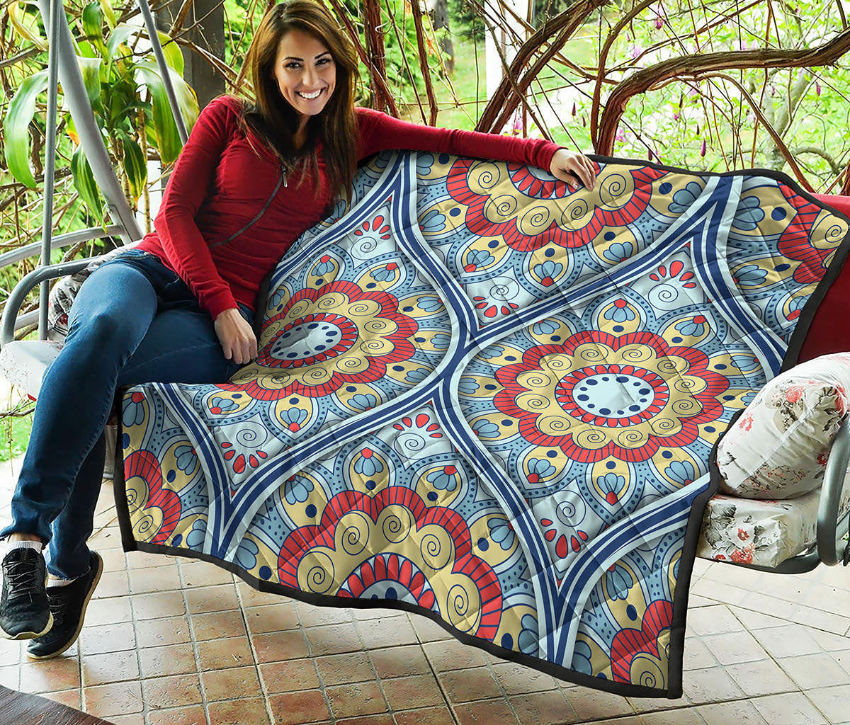 Pastel Ornament Mandala Print Quilt