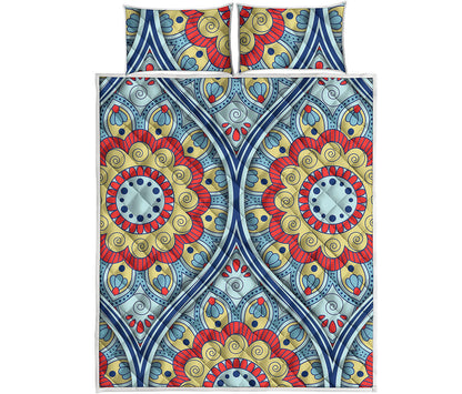 Pastel Ornament Mandala Print Quilt Bed Set