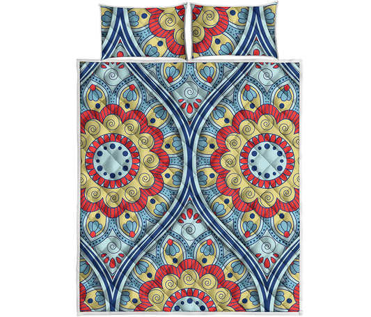 Pastel Ornament Mandala Print Quilt Bed Set