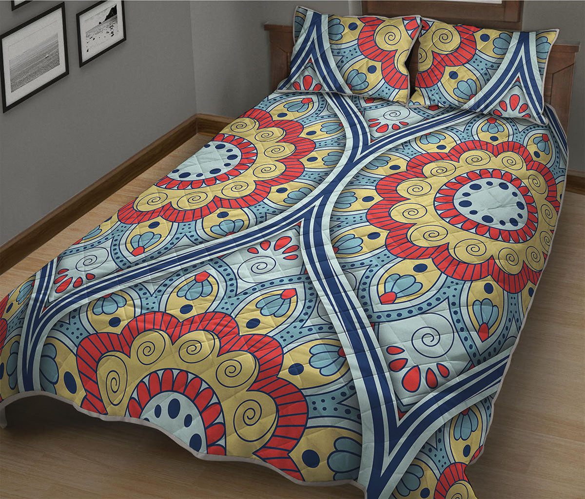Pastel Ornament Mandala Print Quilt Bed Set