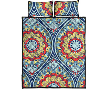 Pastel Ornament Mandala Print Quilt Bed Set