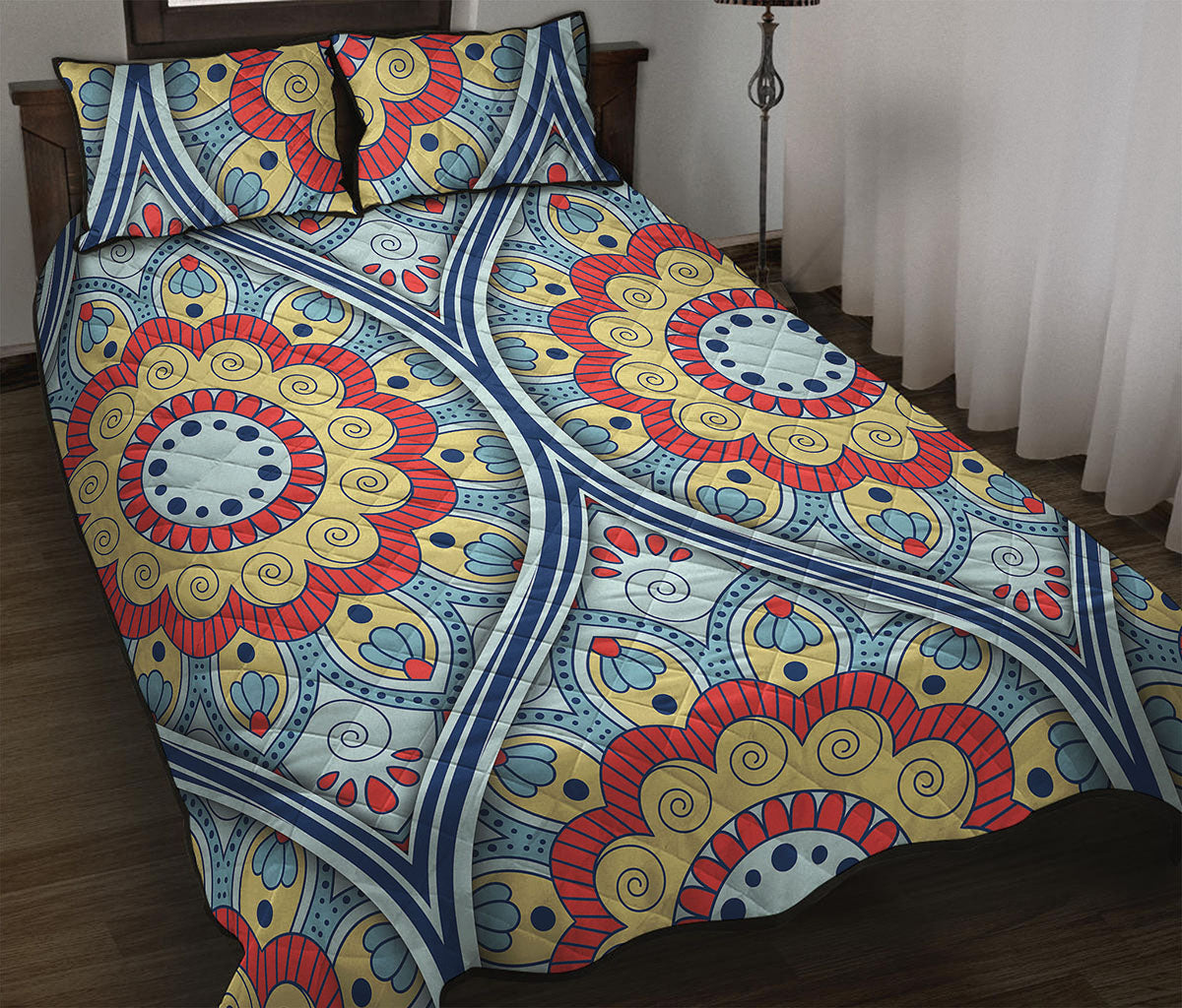 Pastel Ornament Mandala Print Quilt Bed Set