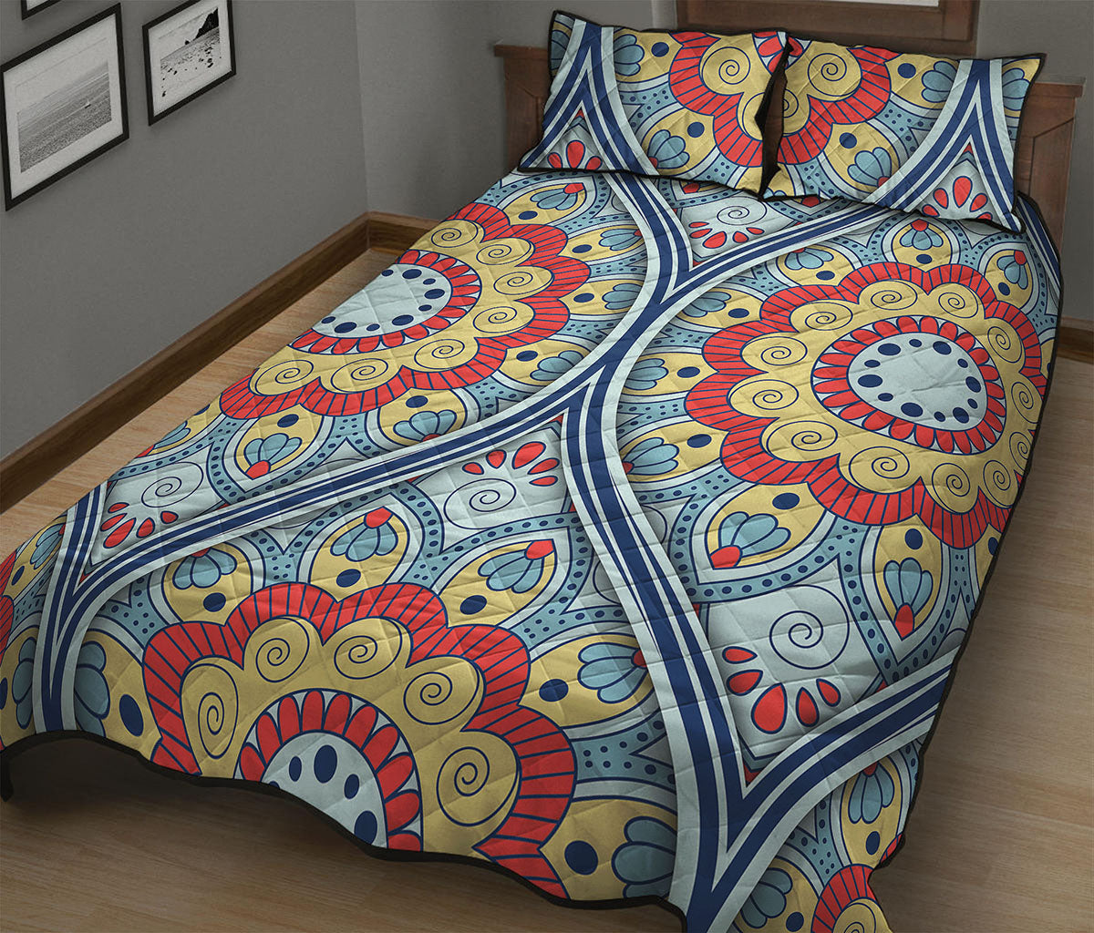 Pastel Ornament Mandala Print Quilt Bed Set
