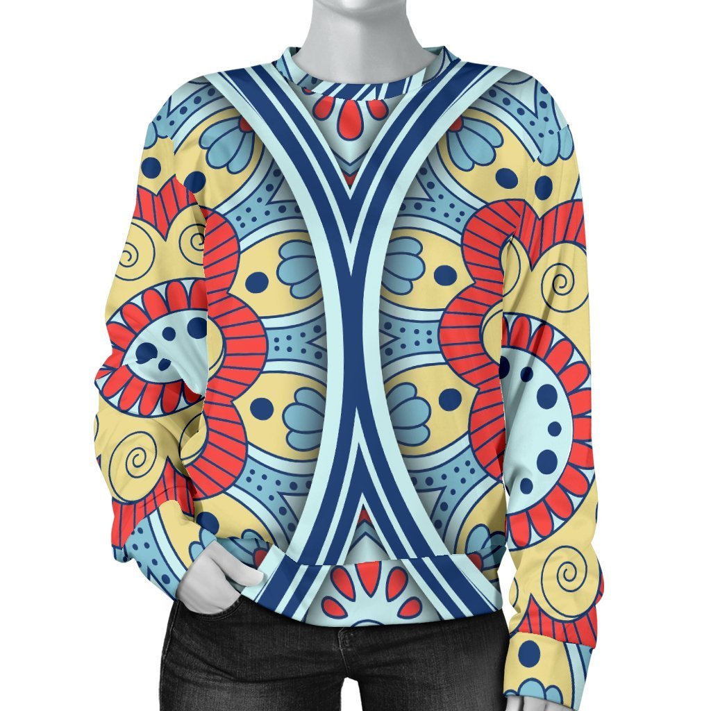 Pastel Ornament Mandala Print Women's Crewneck Sweatshirt GearFrost
