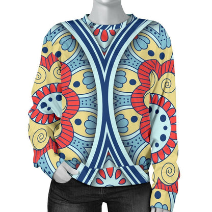 Pastel Ornament Mandala Print Women's Crewneck Sweatshirt GearFrost