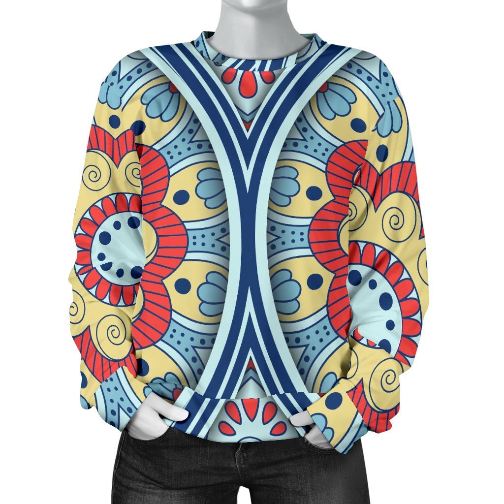 Pastel Ornament Mandala Print Women's Crewneck Sweatshirt GearFrost