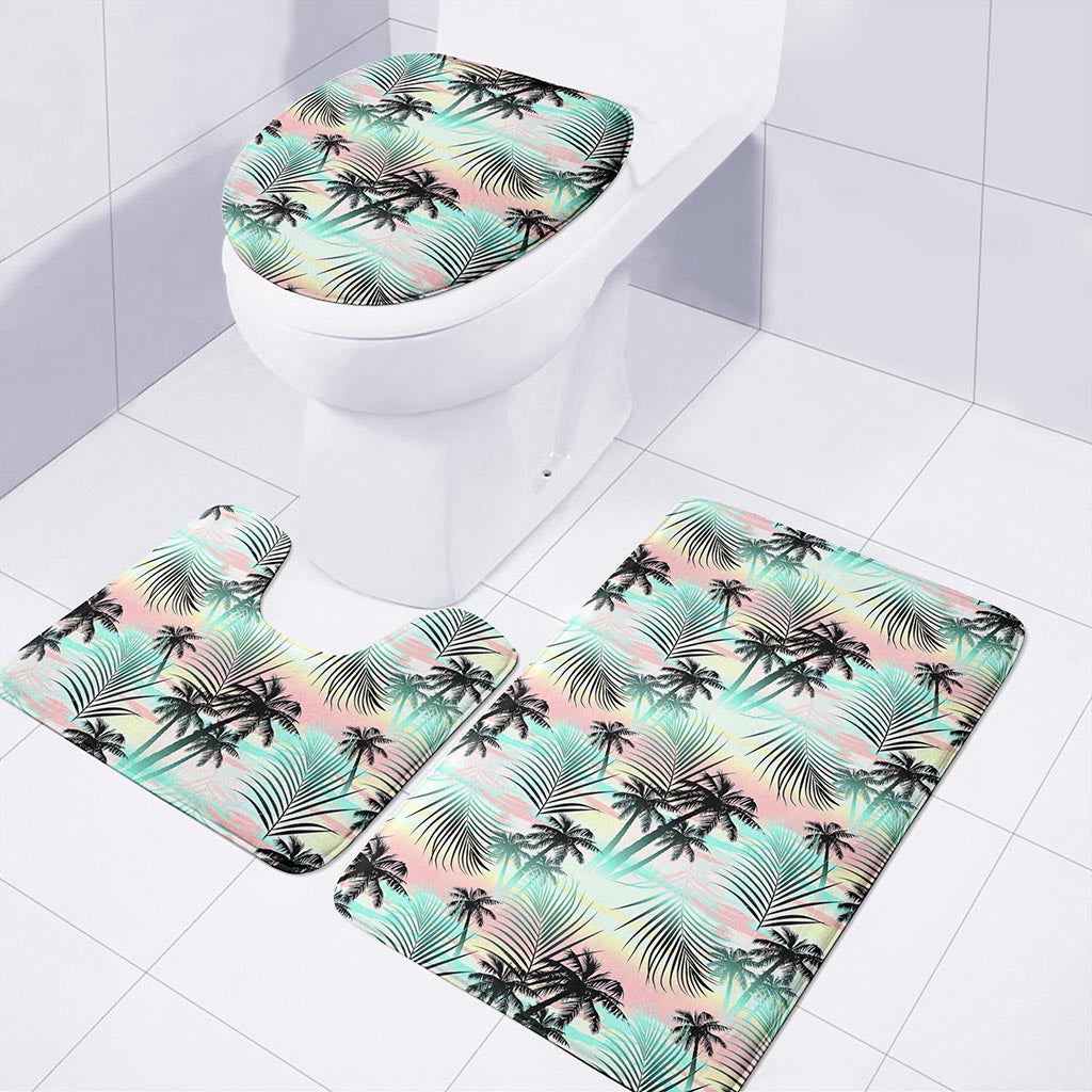 Pastel Palm Tree Pattern Print 3 Piece Bath Mat Set