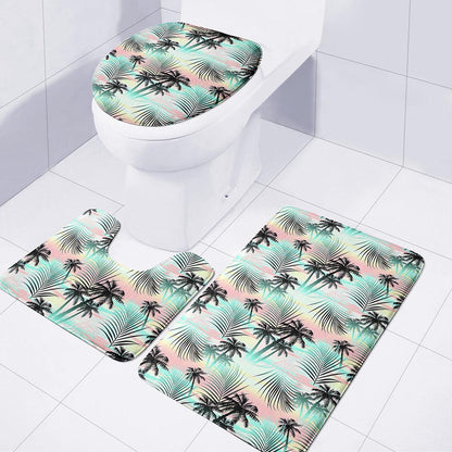 Pastel Palm Tree Pattern Print 3 Piece Bath Mat Set