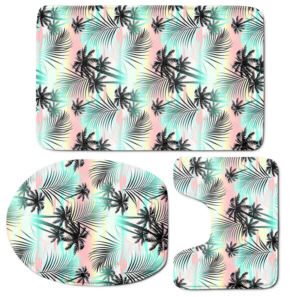 Pastel Palm Tree Pattern Print 3 Piece Bath Mat Set