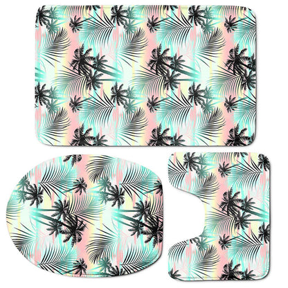 Pastel Palm Tree Pattern Print 3 Piece Bath Mat Set