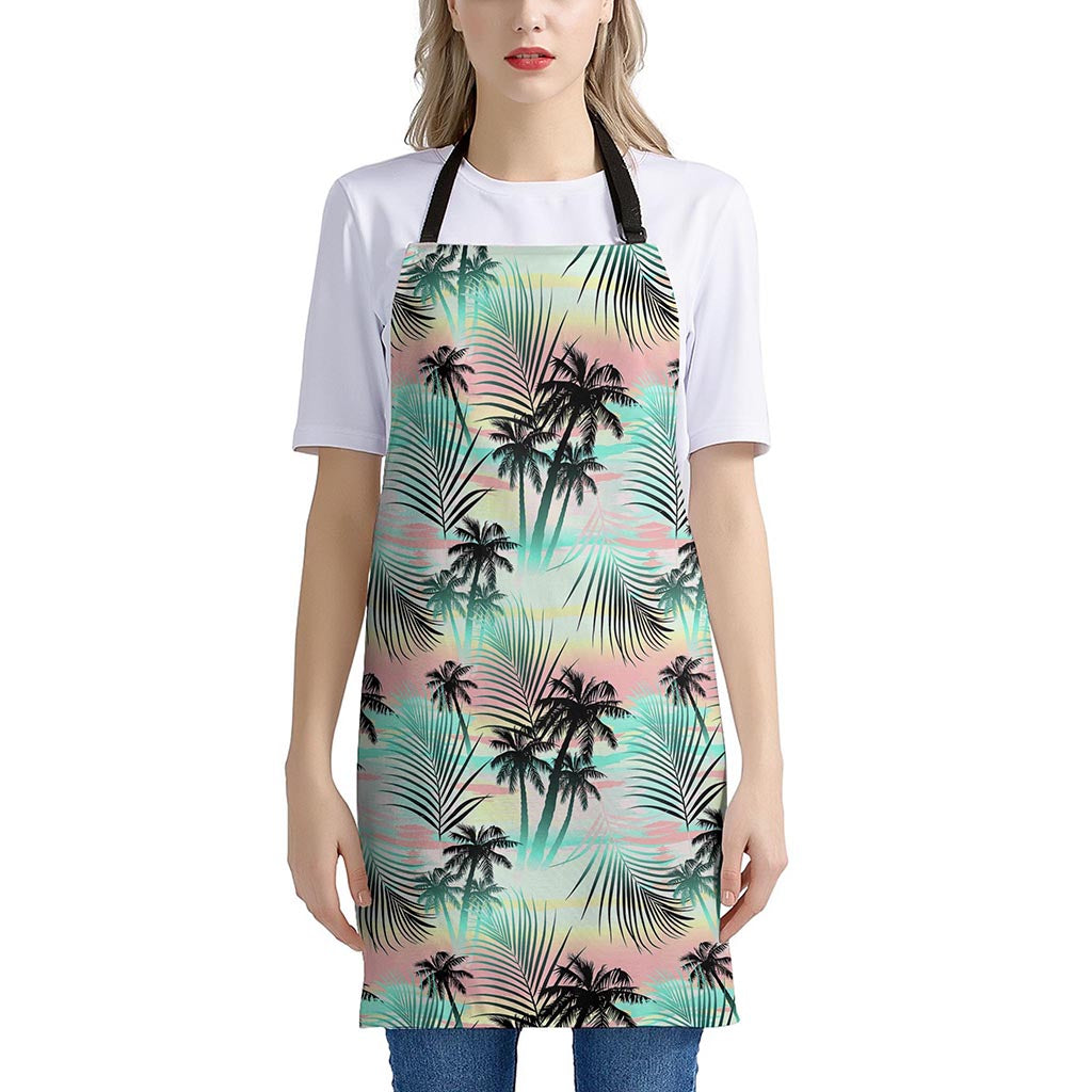 Pastel Palm Tree Pattern Print Apron