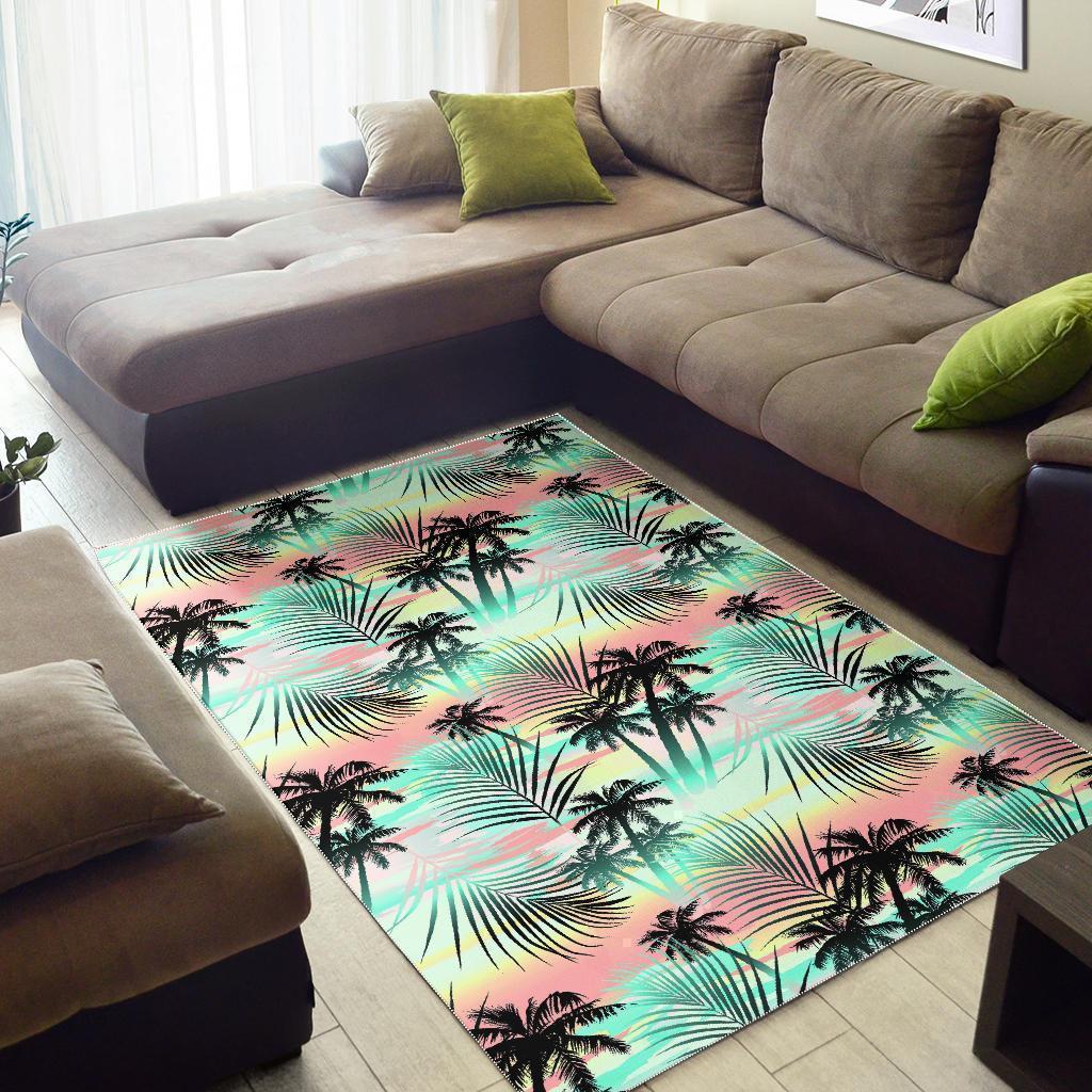 Pastel Palm Tree Pattern Print Area Rug GearFrost
