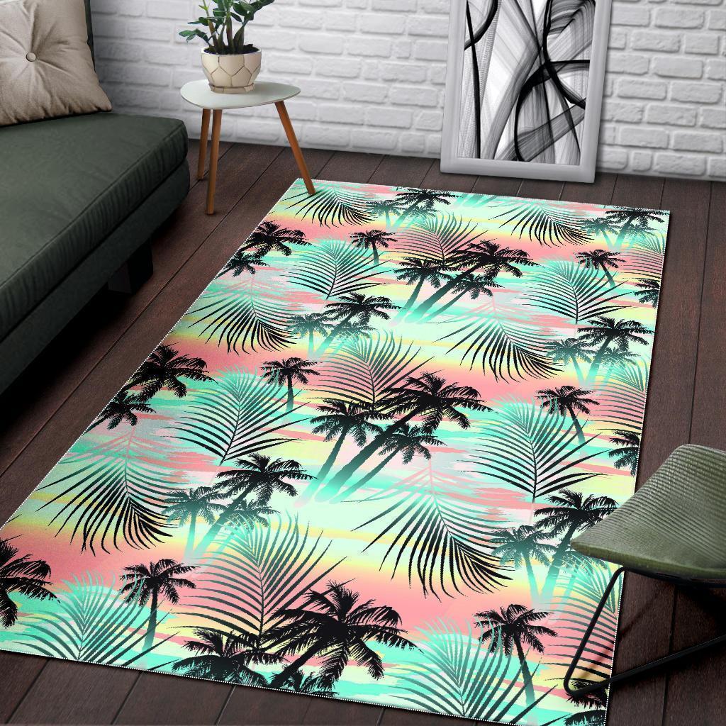 Pastel Palm Tree Pattern Print Area Rug GearFrost