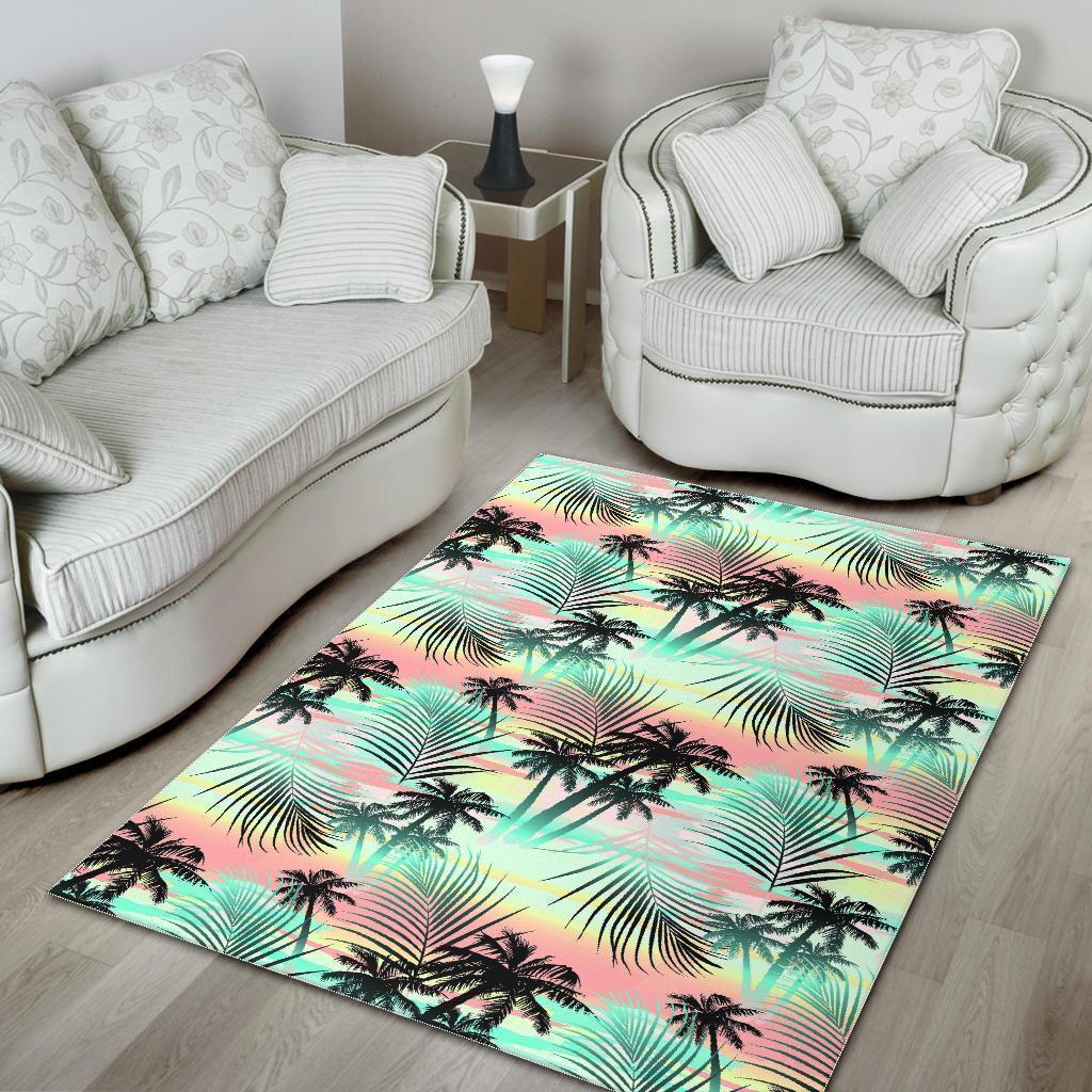 Pastel Palm Tree Pattern Print Area Rug GearFrost