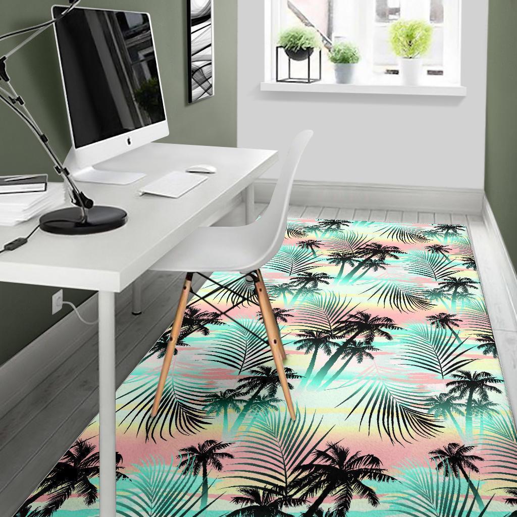 Pastel Palm Tree Pattern Print Area Rug GearFrost