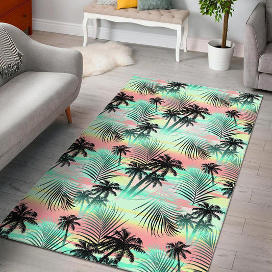 Pastel Palm Tree Pattern Print Area Rug GearFrost