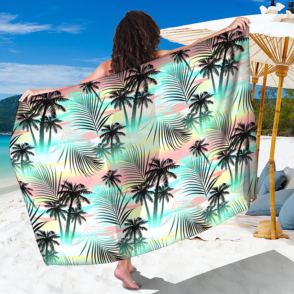 Pastel Palm Tree Pattern Print Beach Sarong Wrap