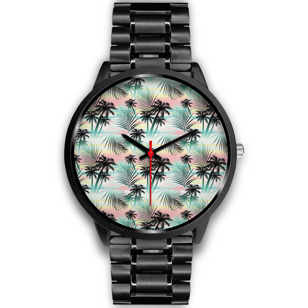 Pastel Palm Tree Pattern Print Black Watch GearFrost
