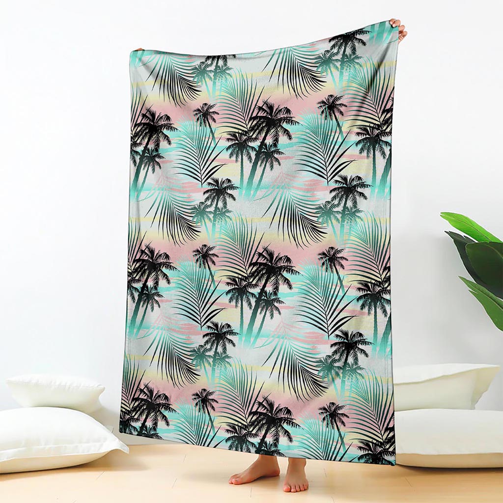 Pastel Palm Tree Pattern Print Blanket