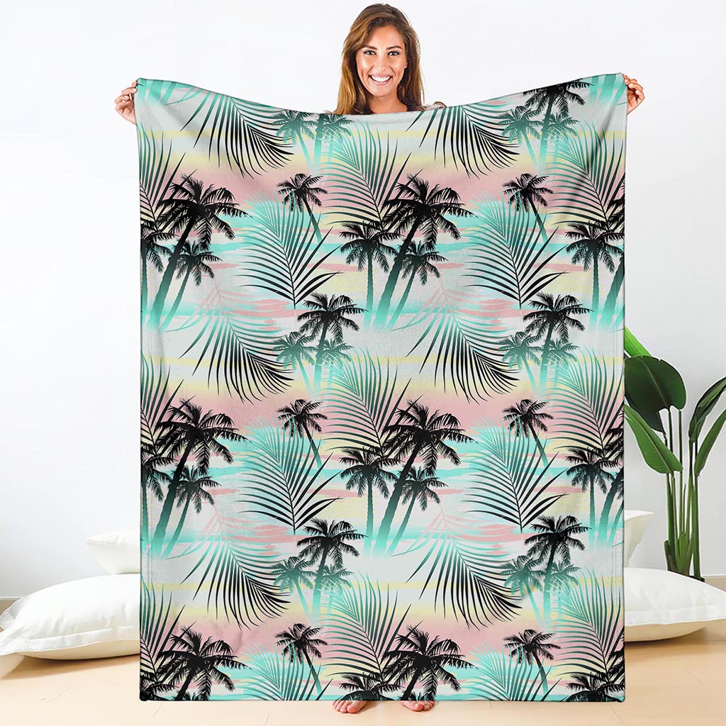 Pastel Palm Tree Pattern Print Blanket