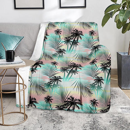 Pastel Palm Tree Pattern Print Blanket