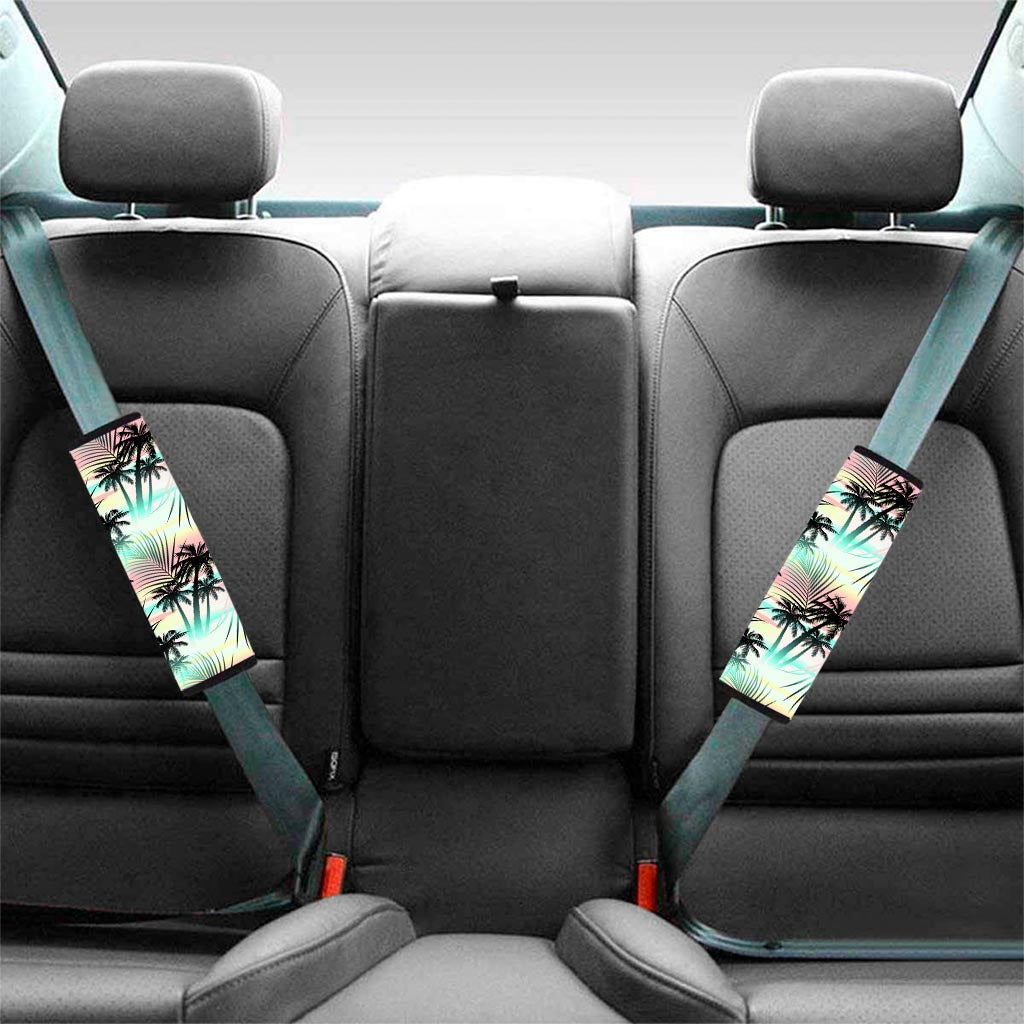 Pastel Palm Tree Pattern Print Car Seat Belt Covers
