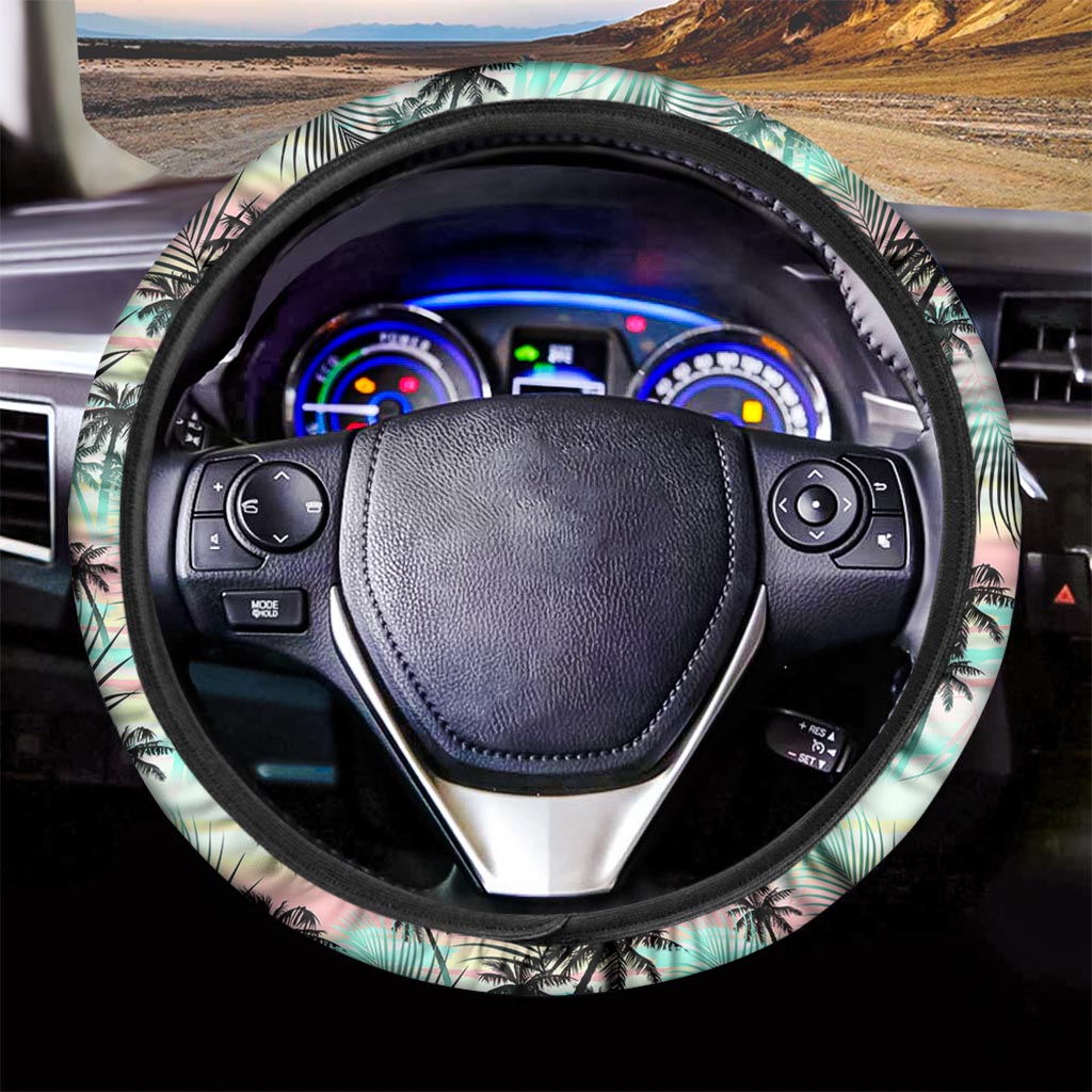 Pastel Palm Tree Pattern Print Car Steering Wheel Cover