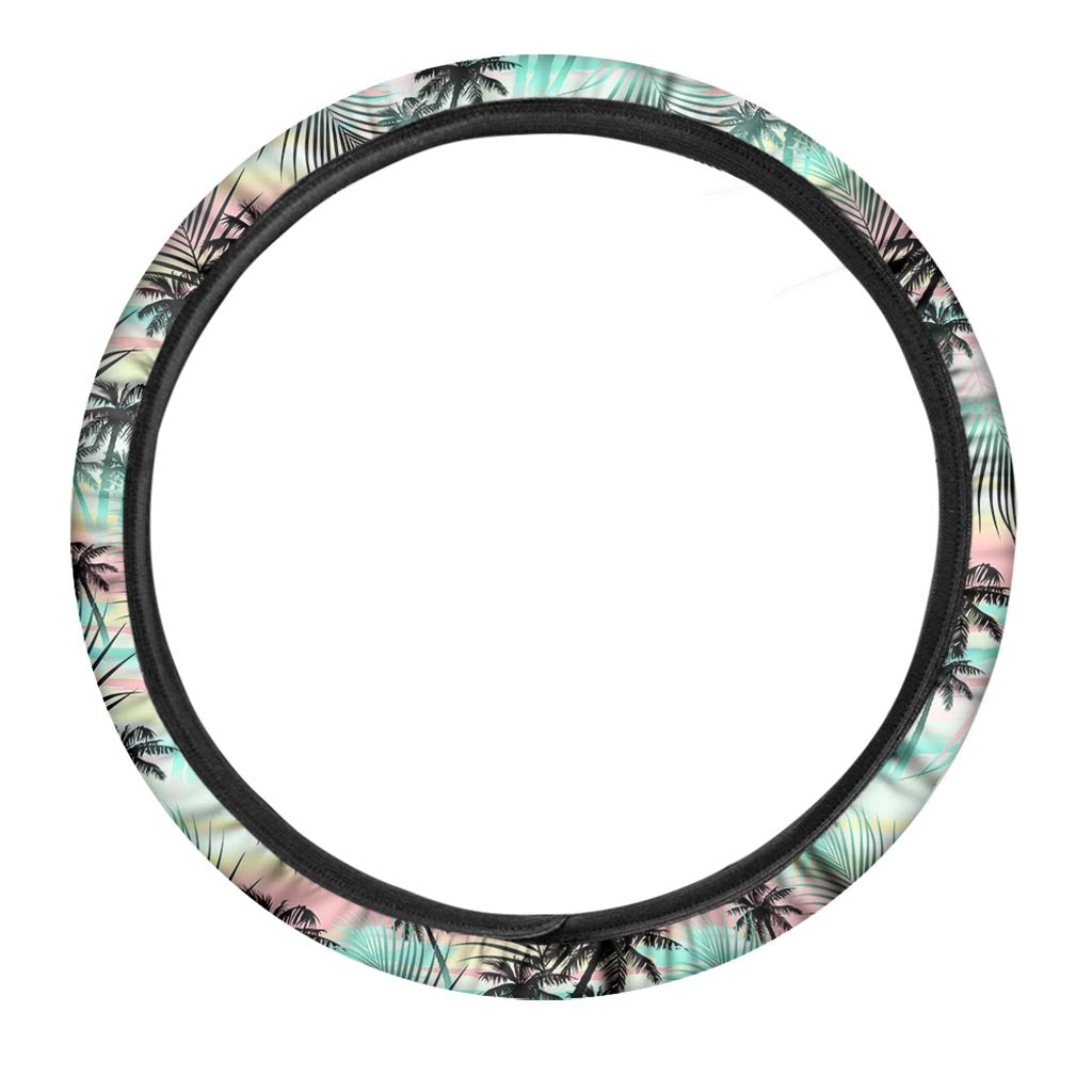 Pastel Palm Tree Pattern Print Car Steering Wheel Cover