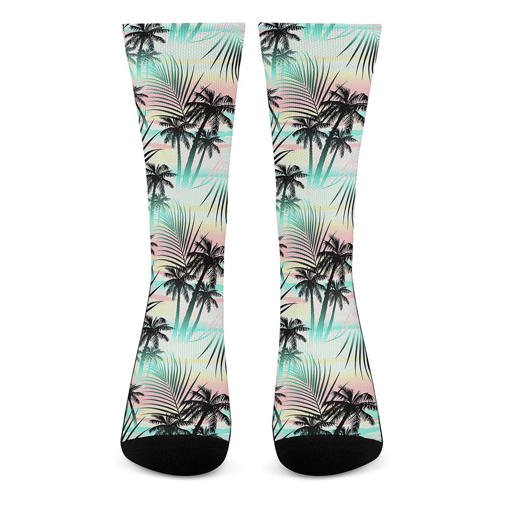 Pastel Palm Tree Pattern Print Crew Socks