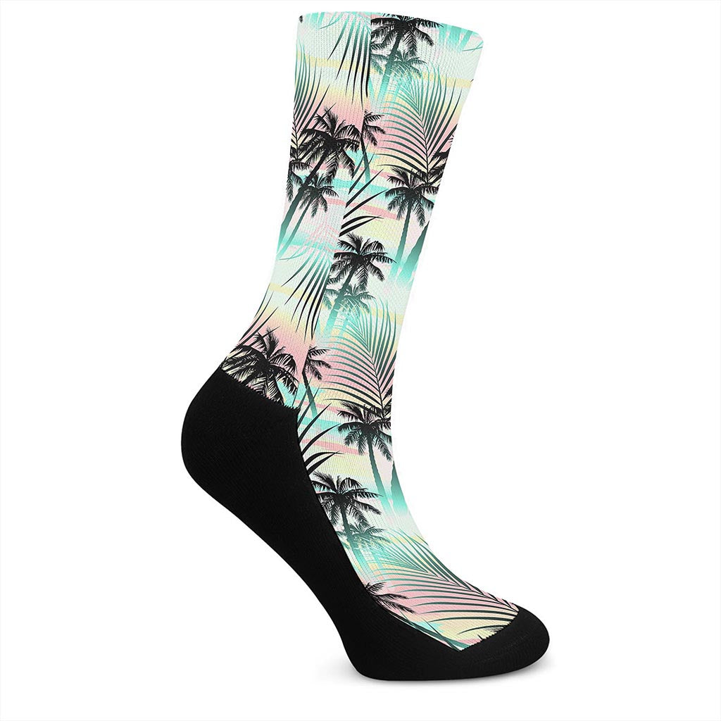 Pastel Palm Tree Pattern Print Crew Socks