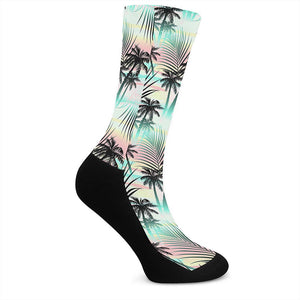 Pastel Palm Tree Pattern Print Crew Socks