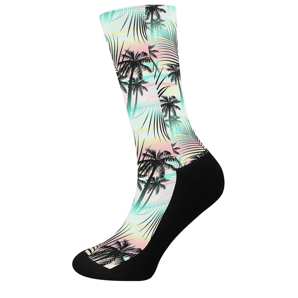 Pastel Palm Tree Pattern Print Crew Socks