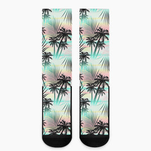 Pastel Palm Tree Pattern Print Crew Socks