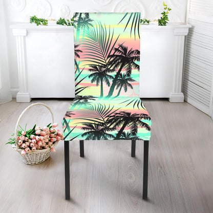 Pastel Palm Tree Pattern Print Dining Chair Slipcover