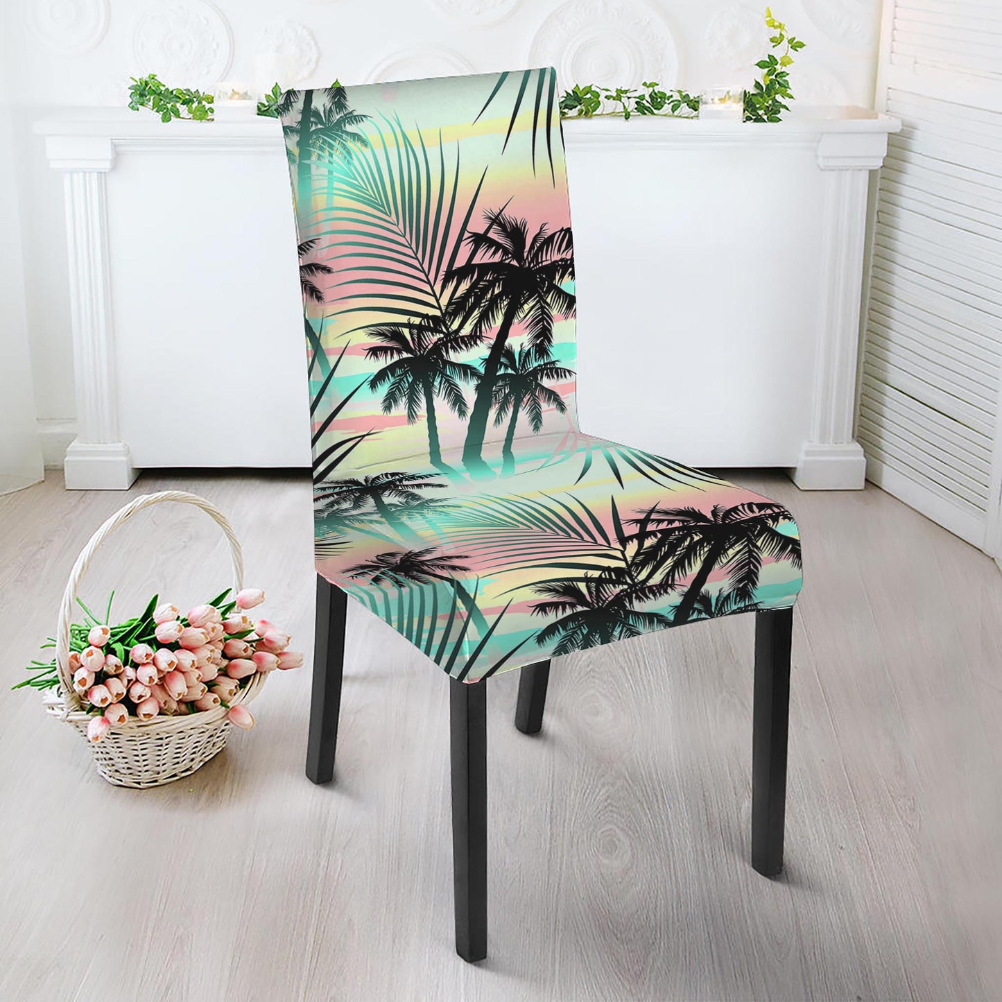 Pastel Palm Tree Pattern Print Dining Chair Slipcover