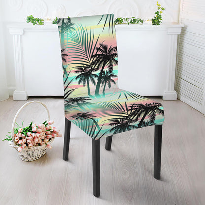Pastel Palm Tree Pattern Print Dining Chair Slipcover
