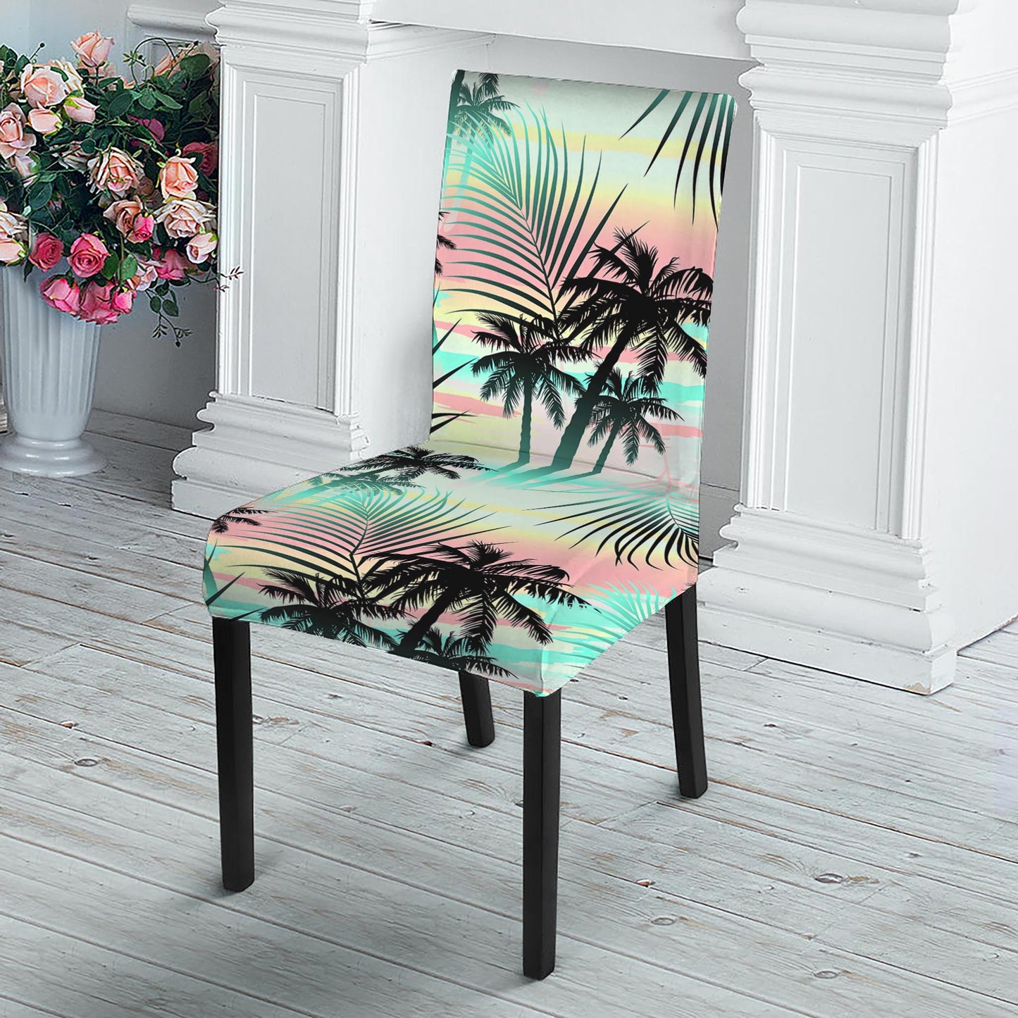 Pastel Palm Tree Pattern Print Dining Chair Slipcover