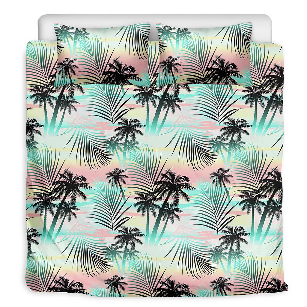 Pastel Palm Tree Pattern Print Duvet Cover Bedding Set