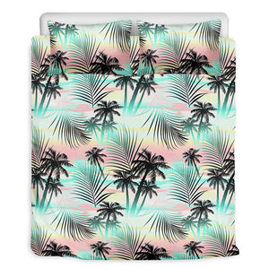 Pastel Palm Tree Pattern Print Duvet Cover Bedding Set