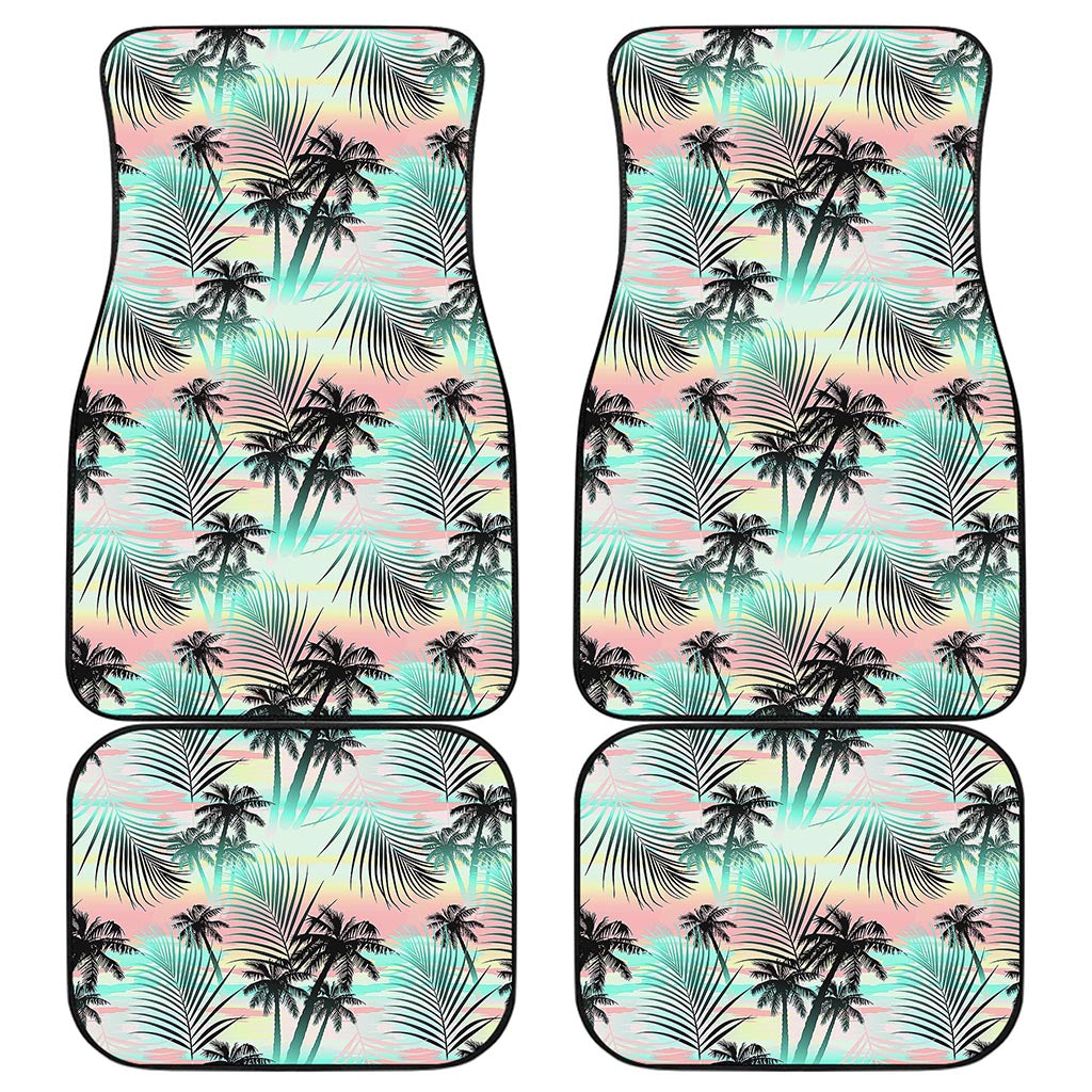 Pastel Palm Tree Pattern Print Front and Back Car Floor Mats