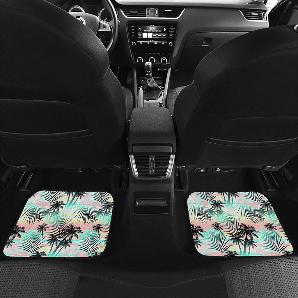 Pastel Palm Tree Pattern Print Front and Back Car Floor Mats