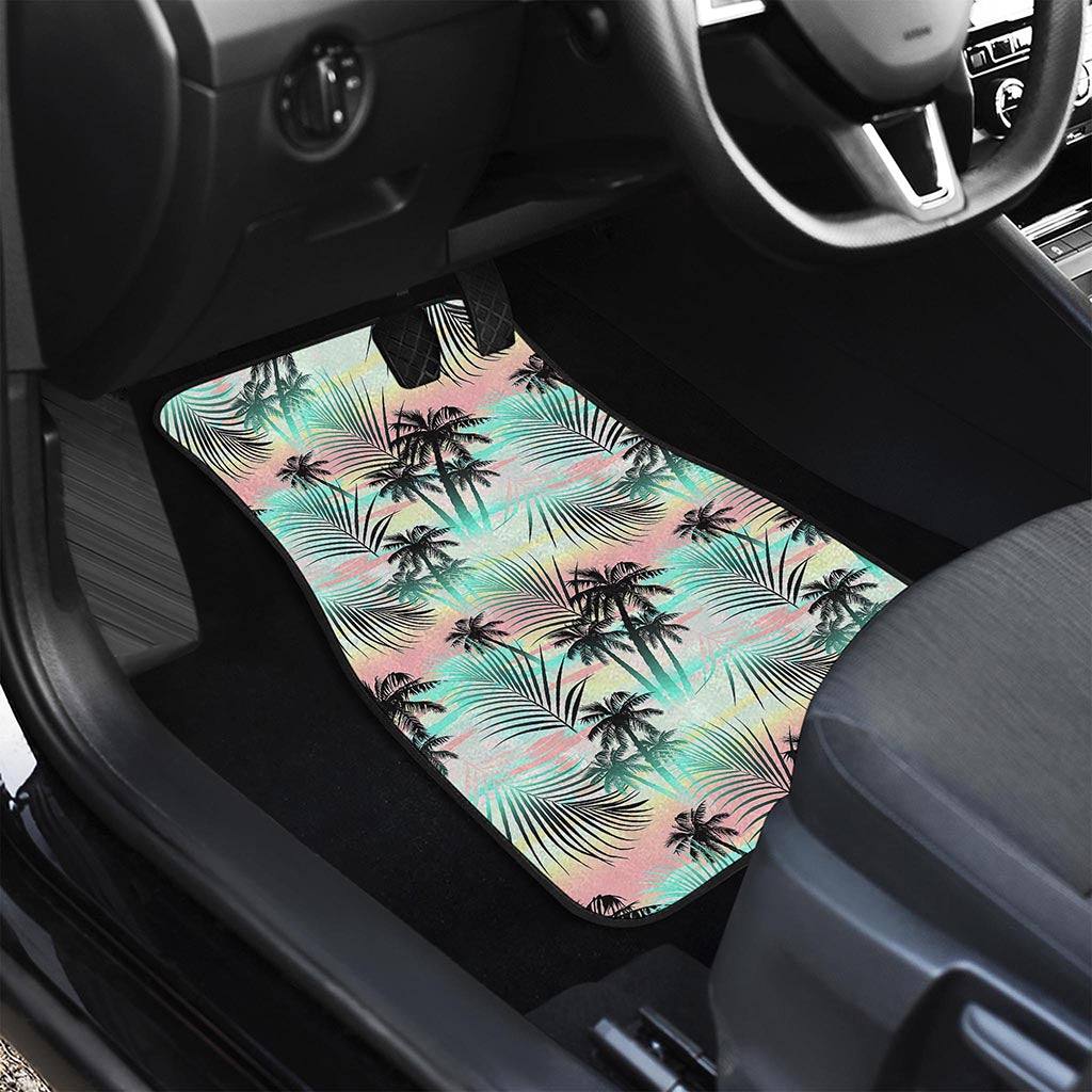 Pastel Palm Tree Pattern Print Front and Back Car Floor Mats