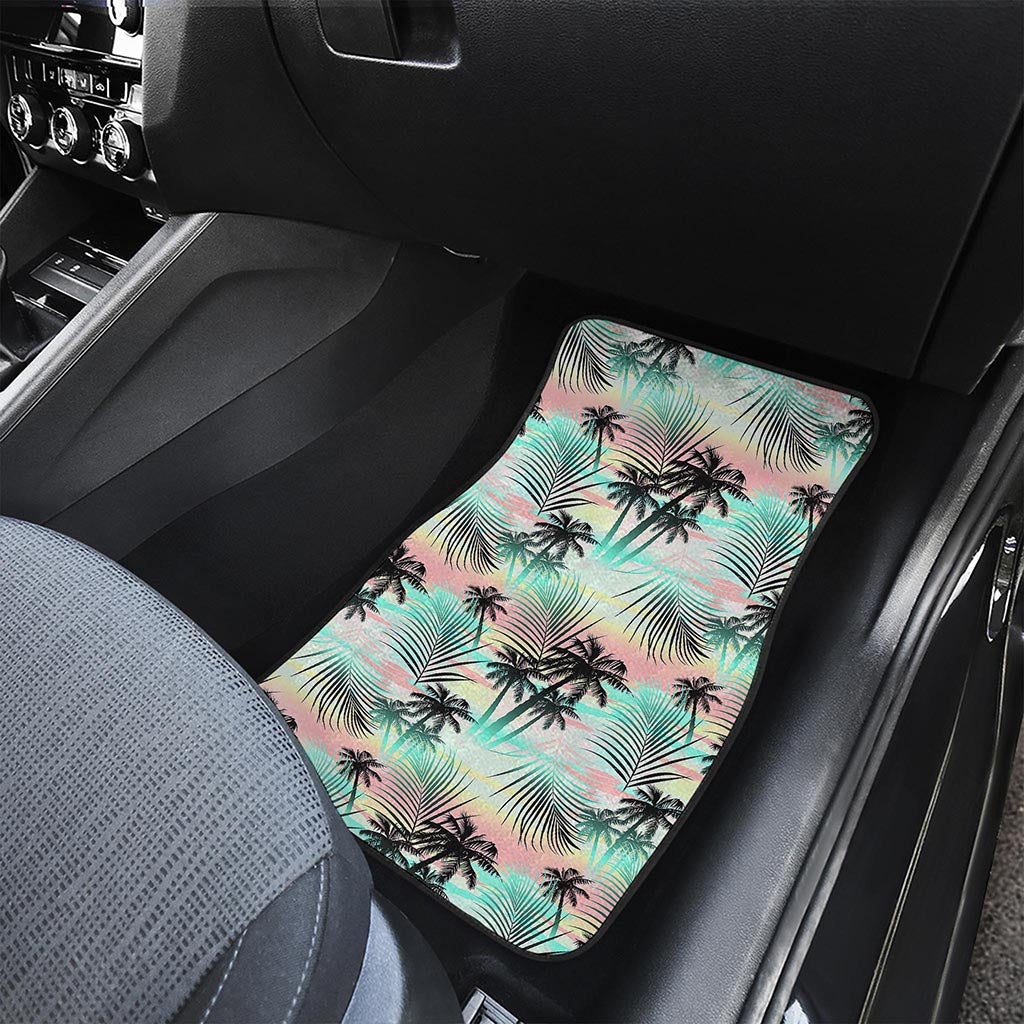 Pastel Palm Tree Pattern Print Front and Back Car Floor Mats