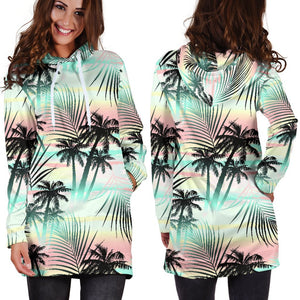 Pastel Palm Tree Pattern Print Hoodie Dress GearFrost
