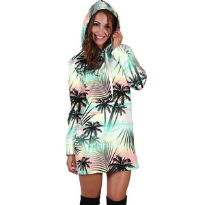 Pastel Palm Tree Pattern Print Hoodie Dress GearFrost