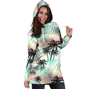 Pastel Palm Tree Pattern Print Hoodie Dress GearFrost