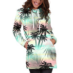 Pastel Palm Tree Pattern Print Hoodie Dress GearFrost